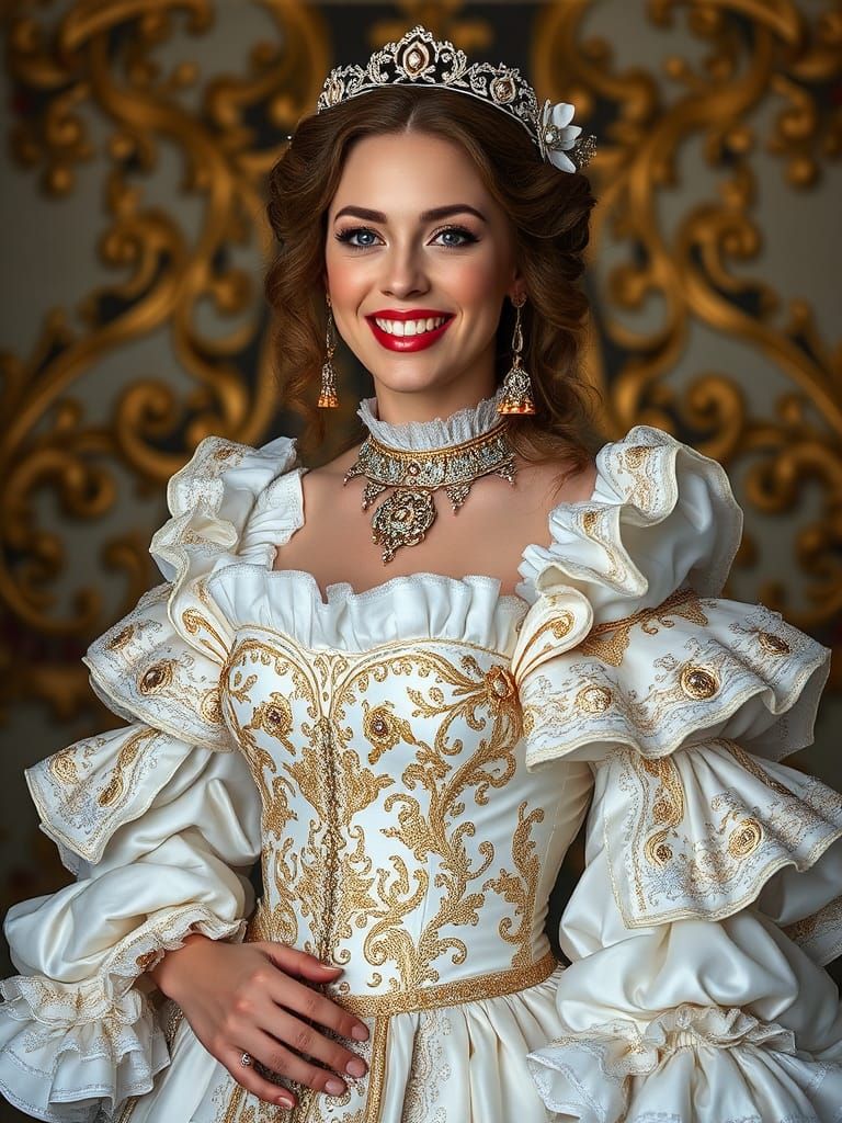 Ethereal Renaissance Beauty in Opulent White and Gold