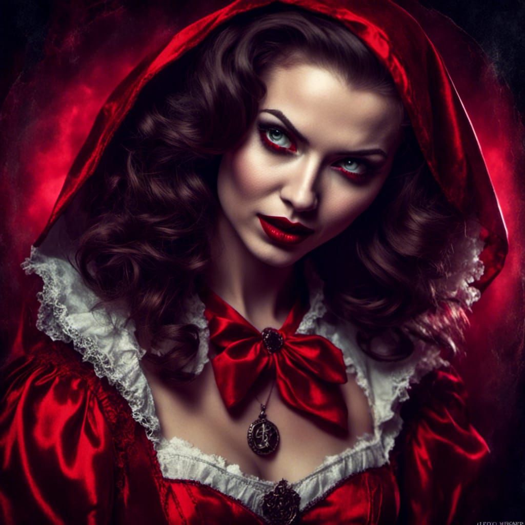 Dark Pin-Up Vampire with Macabre Sigils under the Moon