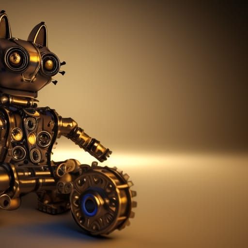 Steampunk Gearsaw Robot Feline Emerges from Shadowy Depths