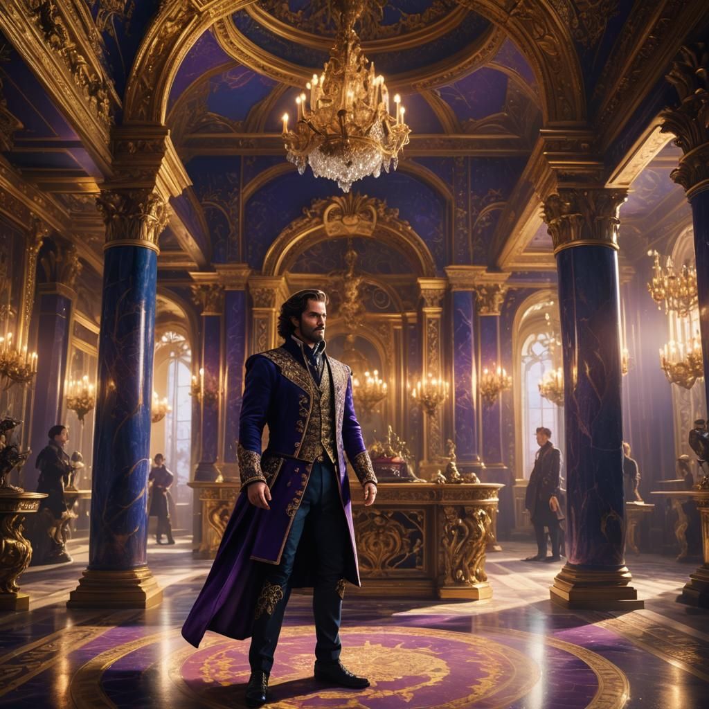 Confident Ruler Engages in Grand Debate in Lavish Chamber