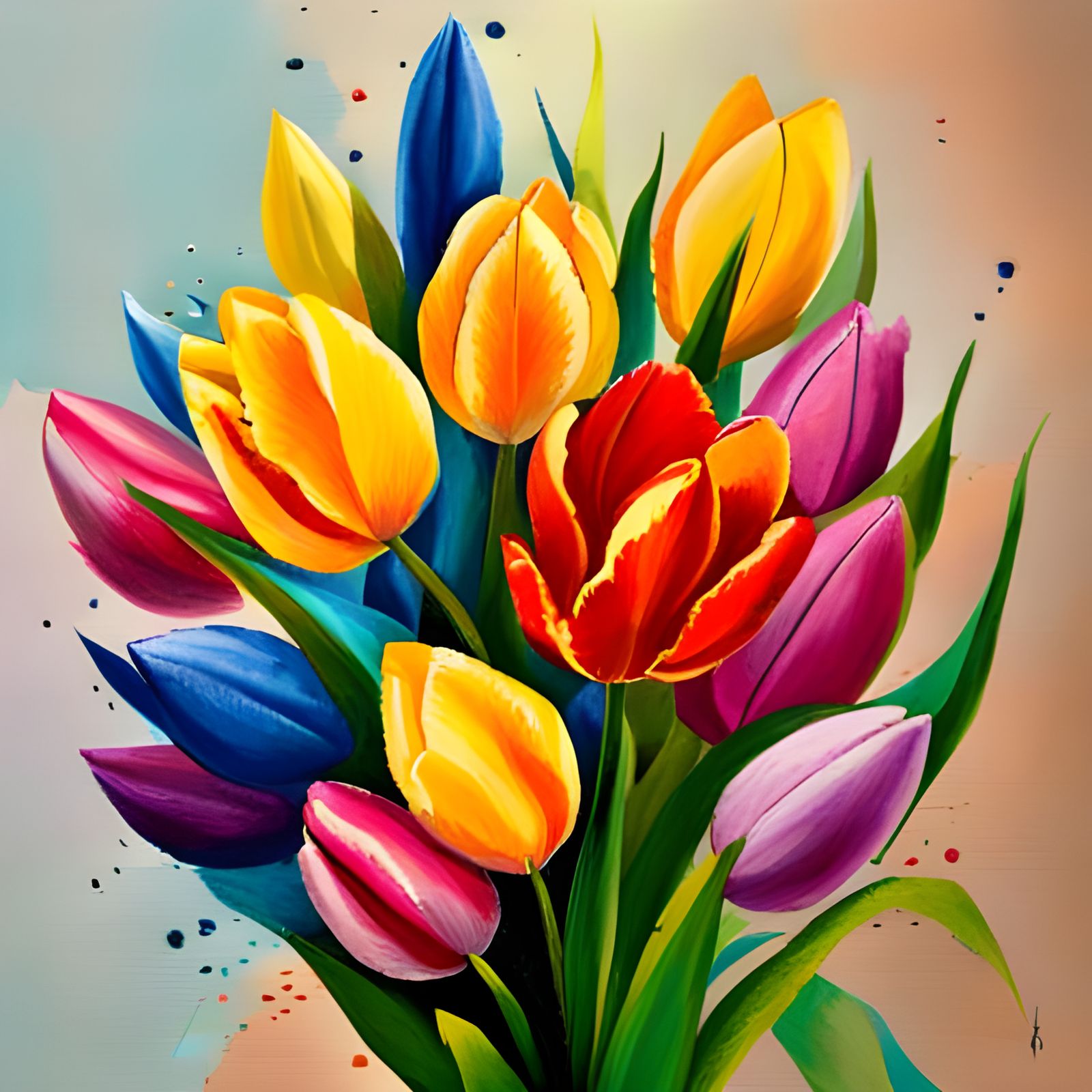 Surreal Hyper-Realistic Tulip Bouquet in Triadic Colors