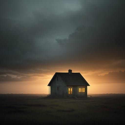 Moody Expressionist House at Golden Hour Sunset