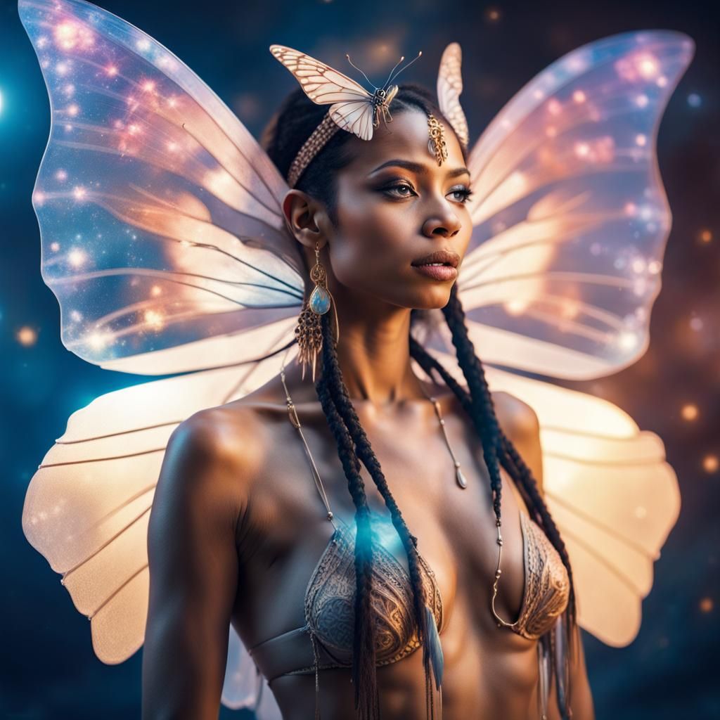 Angel Shaman with Delicate Butterfly Wings in Ethereal Unive...