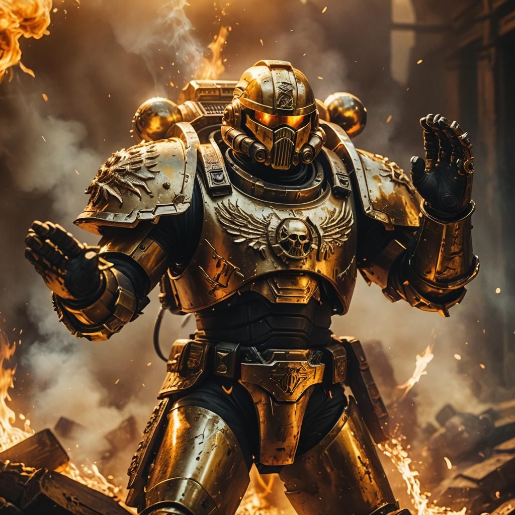 Golden Space Marine Illuminates the Night with Radiant Hand