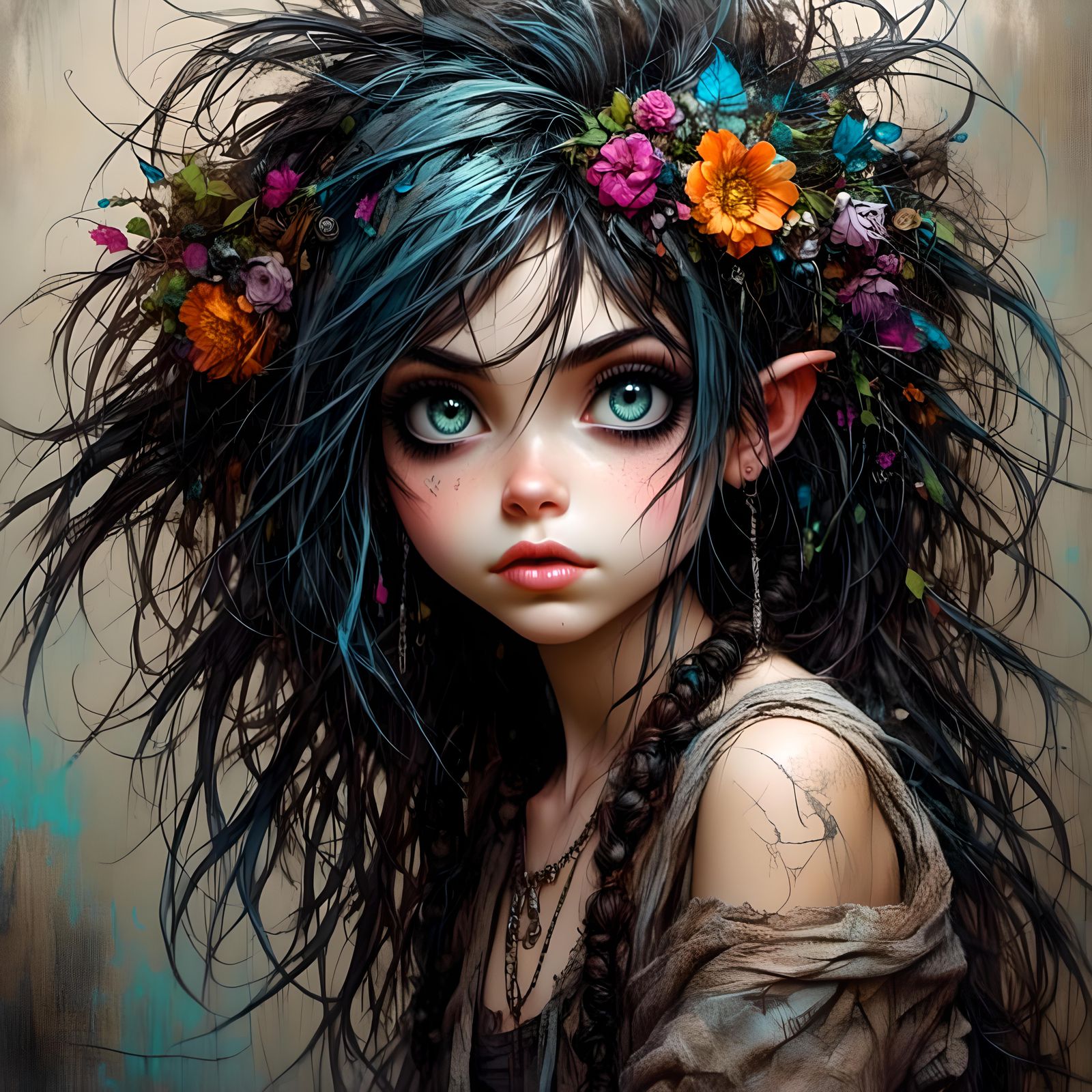 Chibi Graffiti Artist in Cyberpunk Style