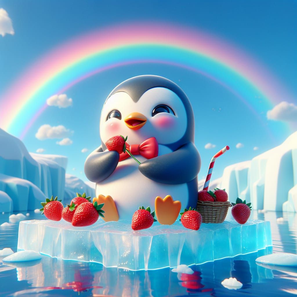 Disney Pixar style 3D adorable penguin, wearing a bow tie, e...