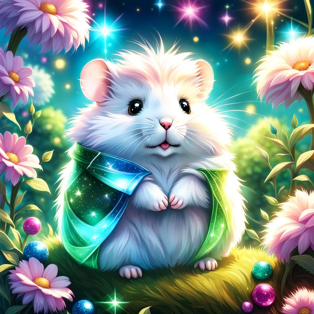 Ethereal Fantasy Hamster in Whimsical Hand Portrait
