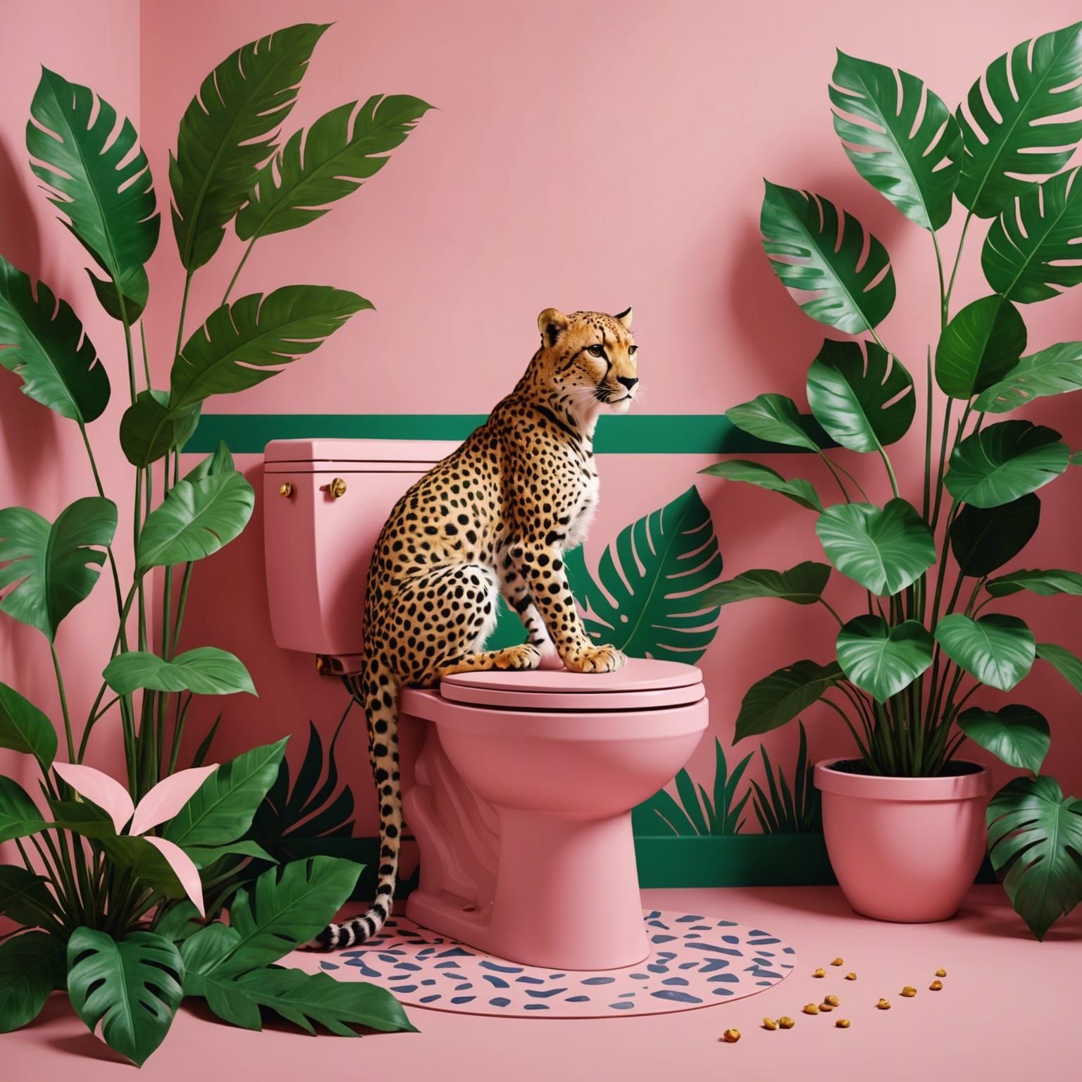 Cheetah on Pink Jungle Toilet in Matisse Style