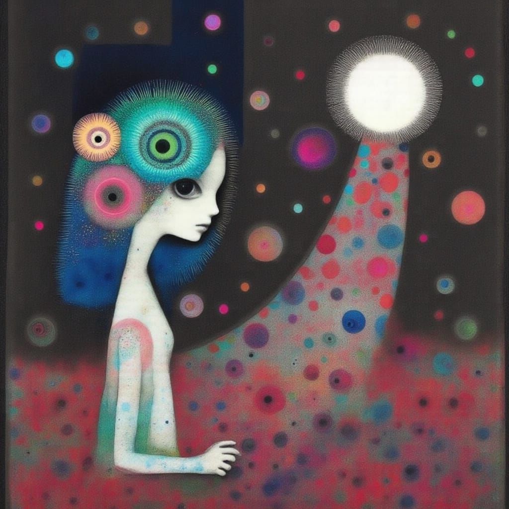 Abstract Woman Collage Gazing at Firework Remnants