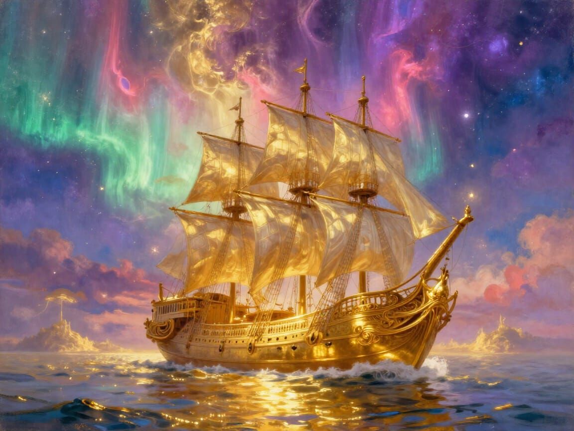 Golden Ship on Luminous Waves, Cosmic Sky