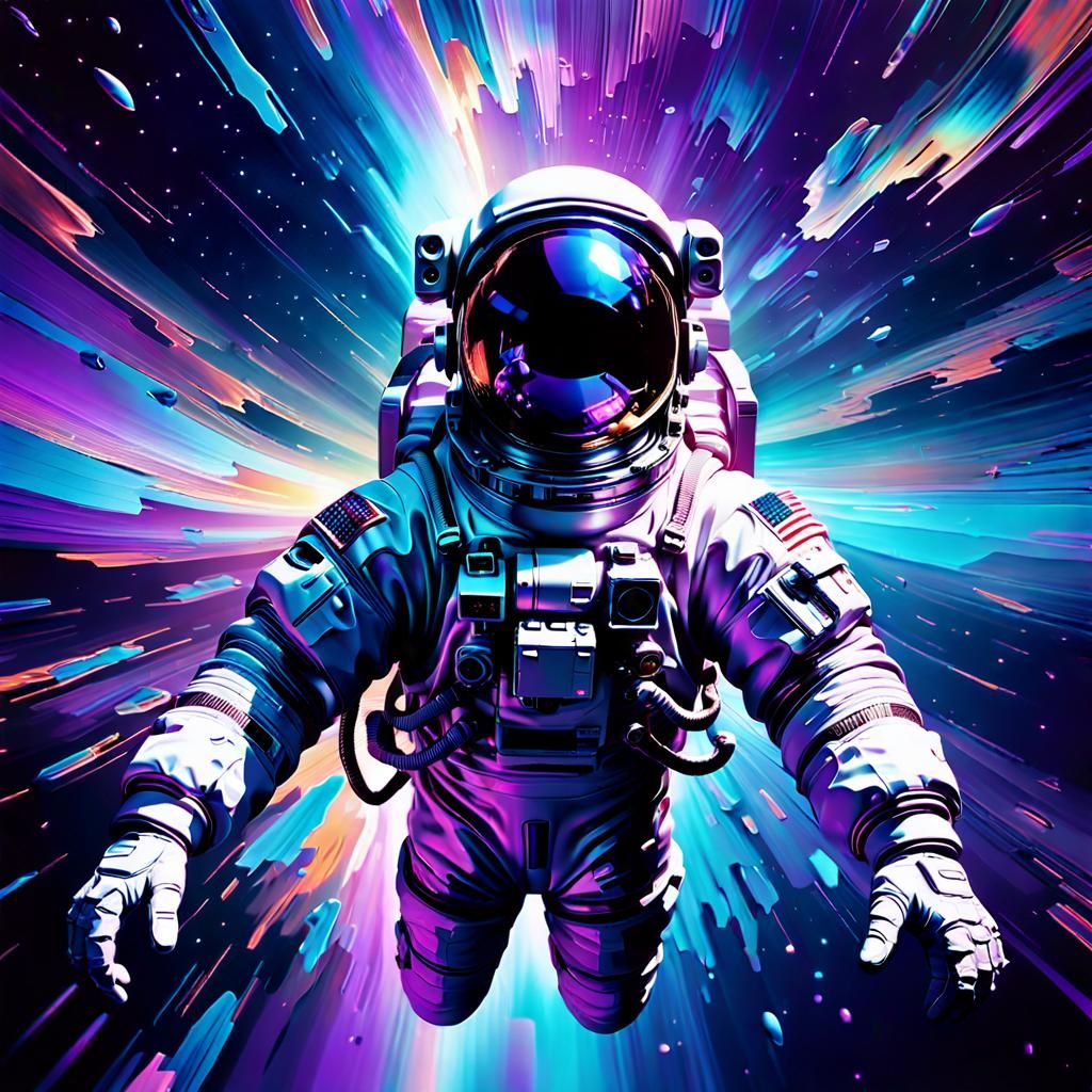 Surreal Space Odyssey in Vibrant, Glitching Digital Art