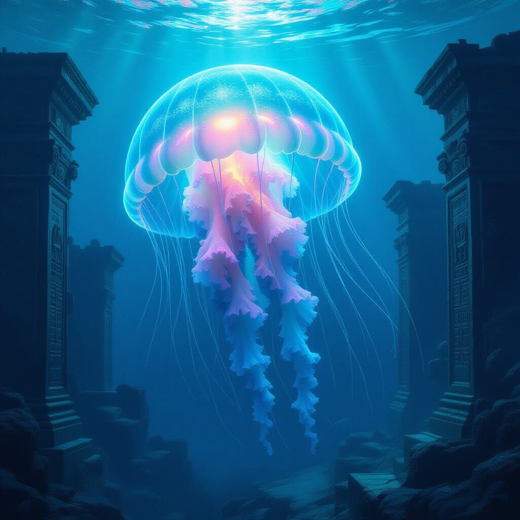 Colossal Bioluminescent Jellyfish Illuminates Sunken City Ru...