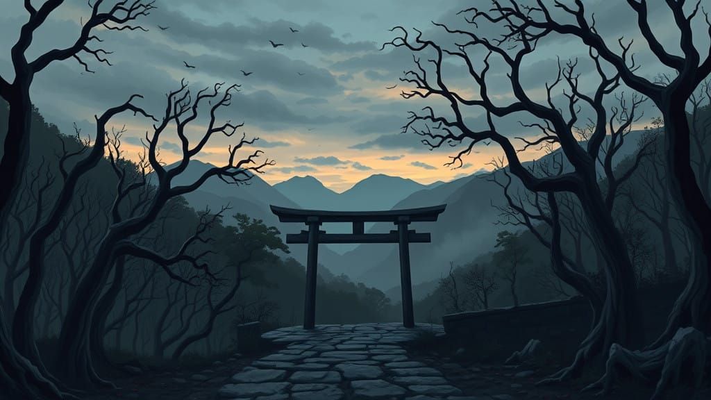 Surreal Japanese Landscape in Muted 16-Color Palette