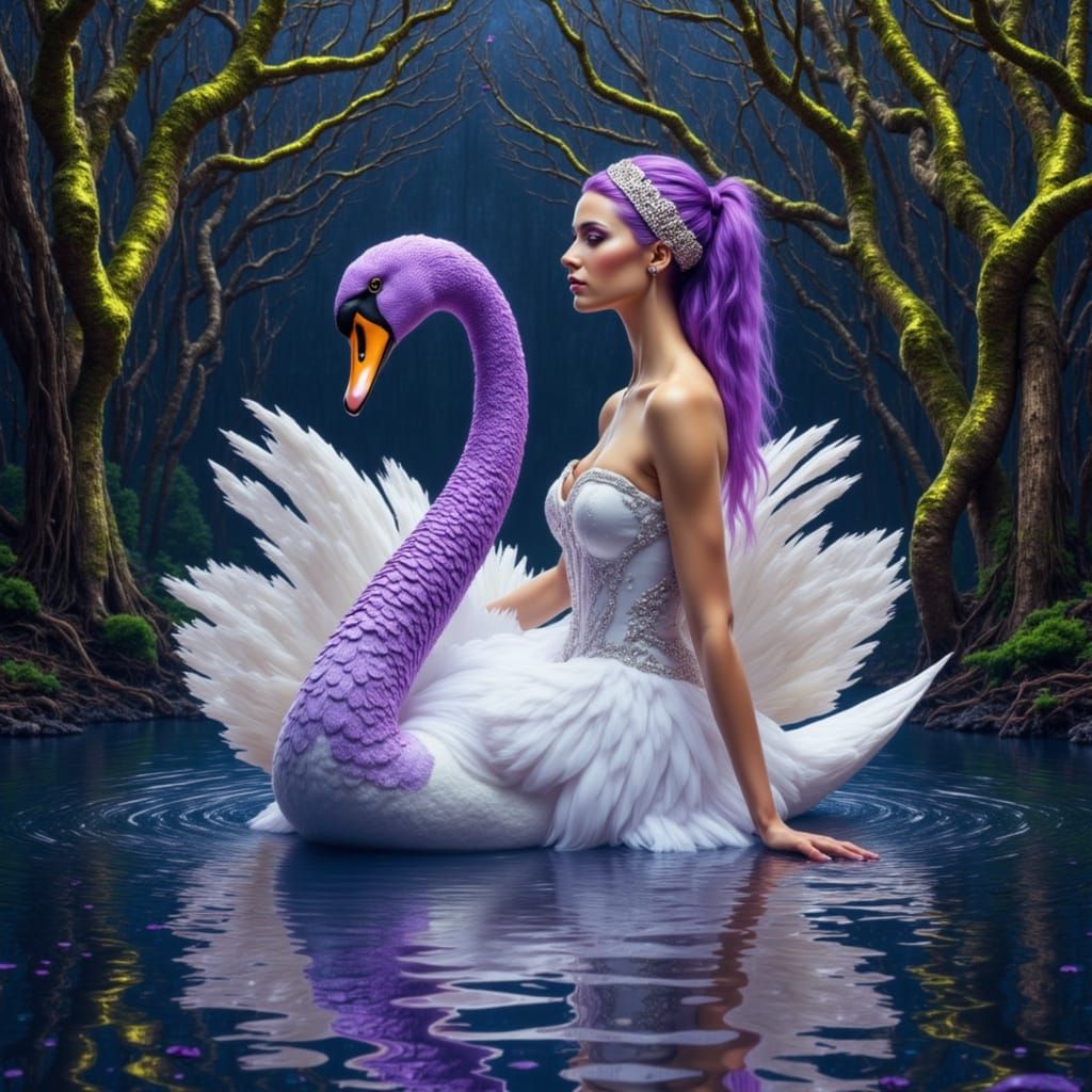 Amethyst Swan Maiden on Twilight Lake