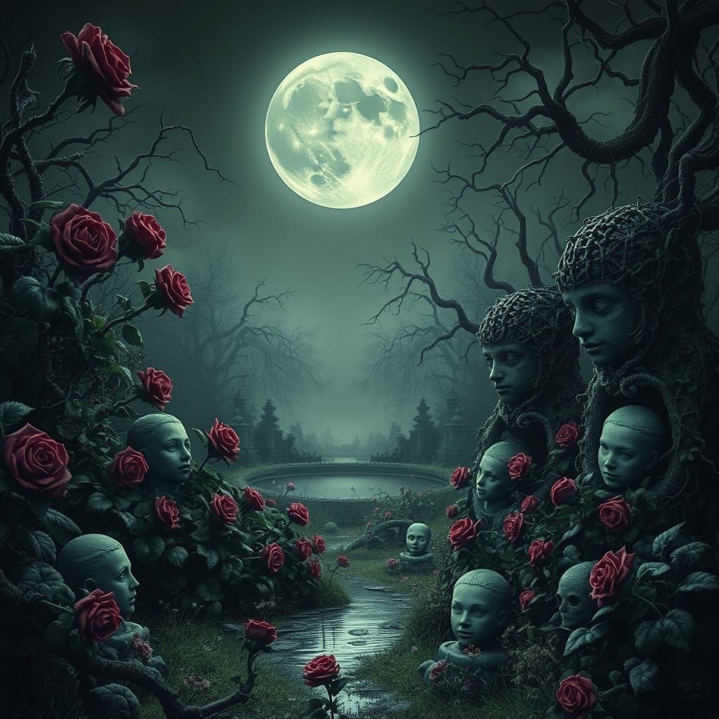 Macabre Garden with Twisted Roses in Gothic Style