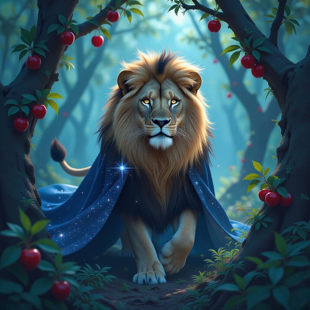 Starlight Lioness in Nebula Forest, Art Nouveau Style