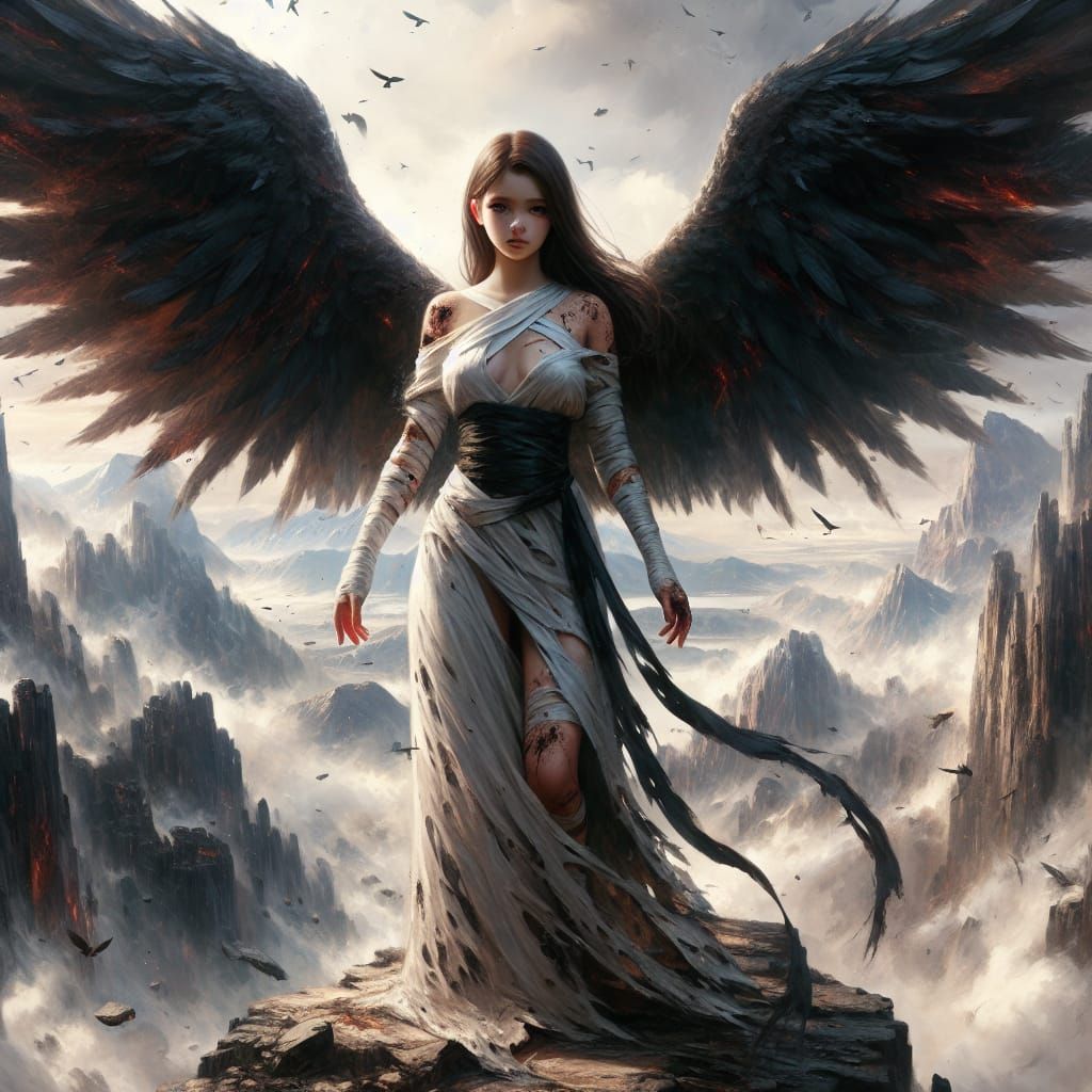 Ethereal Fallen Angel in Apocalyptic Splendor