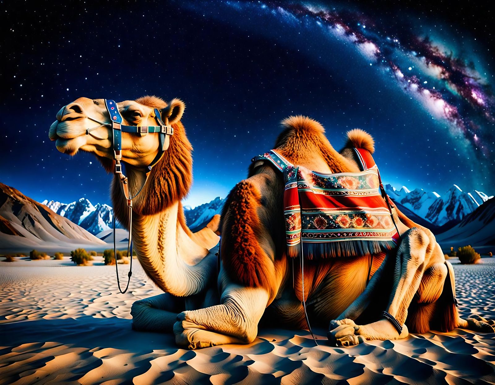 Stunning Bactrian Camel Under Starry Nubra Valley Night Sky