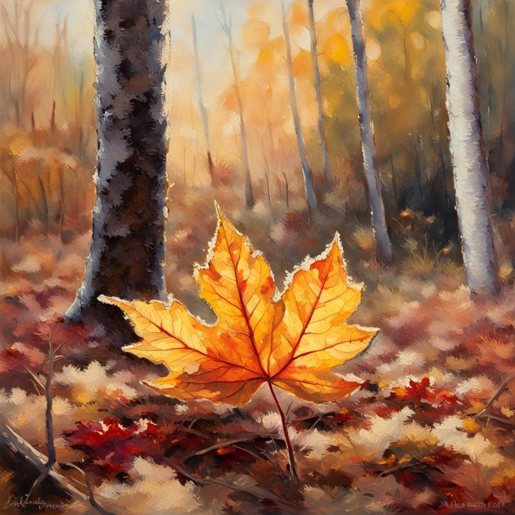 Golden Leaves Amidst Frosty Forest Boughs