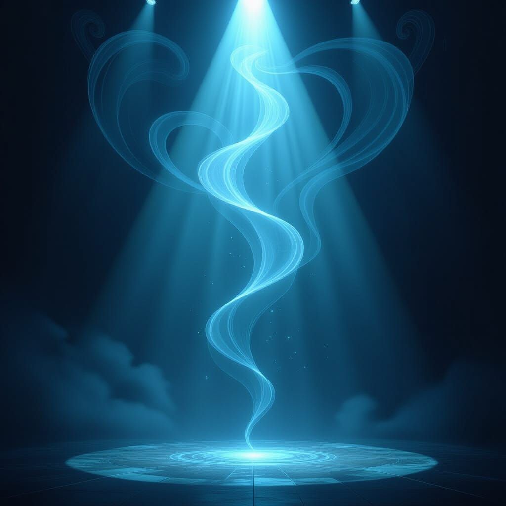 Mysterious Spotlight on Dimly Lit Stage with Swirling Light