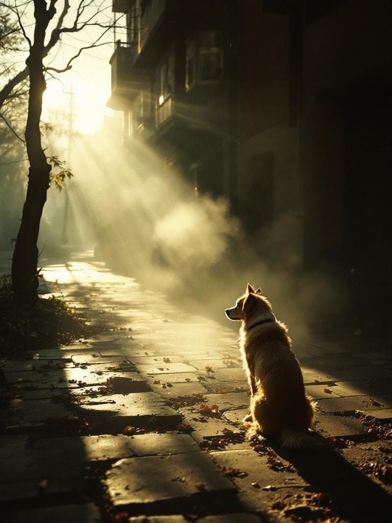 Dog in Sunlight: Atmospheric Photo in Leiter/Cronenweth Styl...