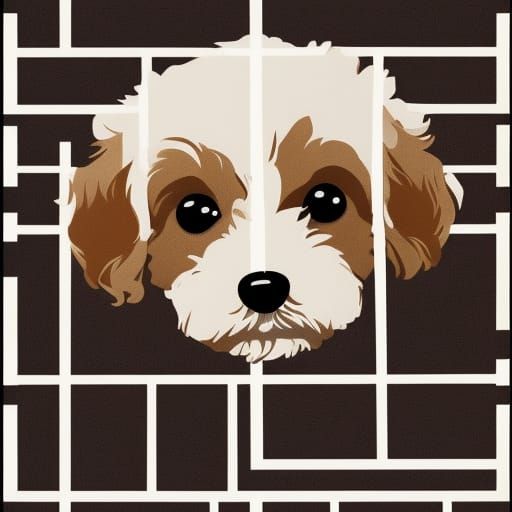 Vibrant Cavapoo Puppy in Triadic Color Art