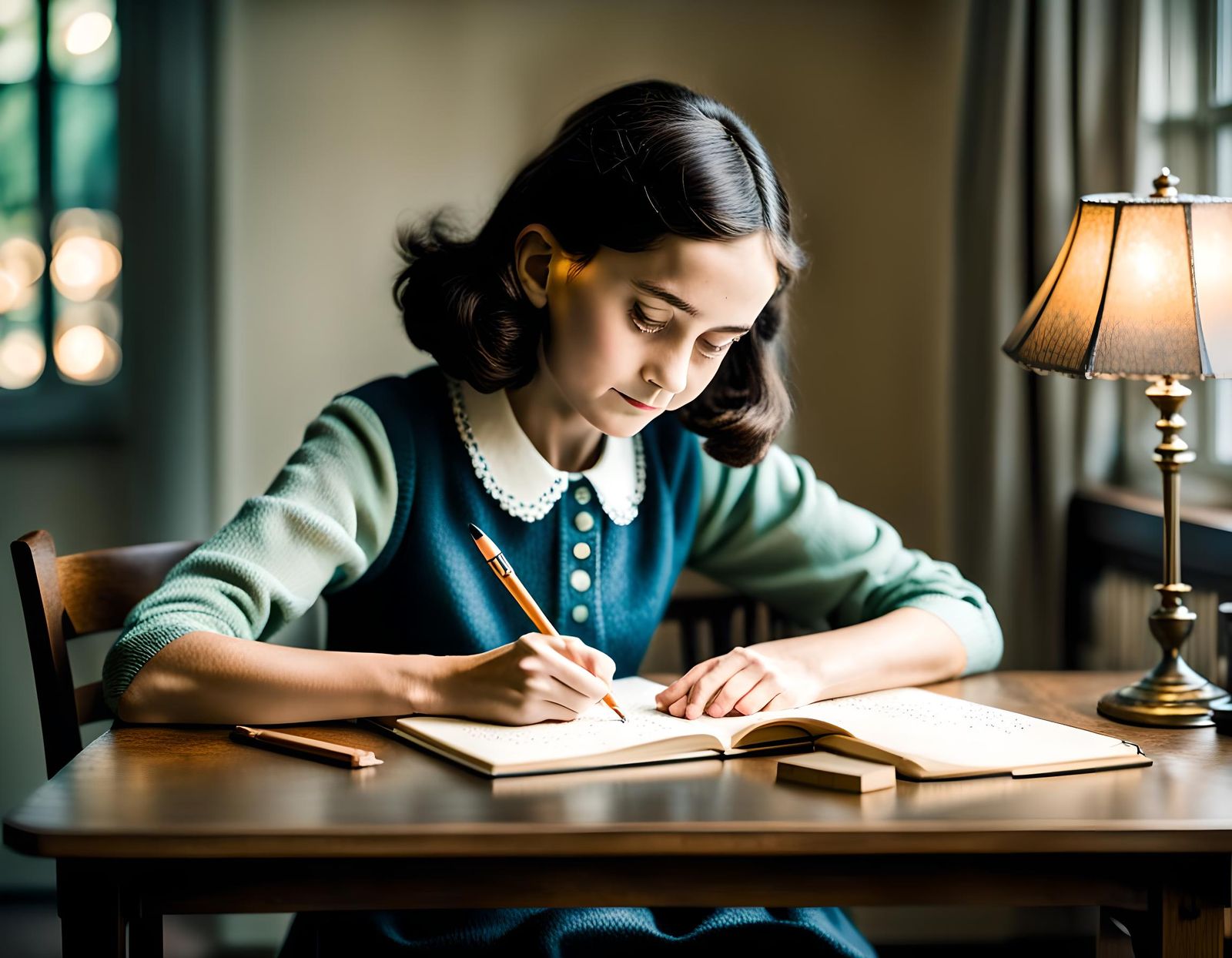 Anne Frank writing her famous book