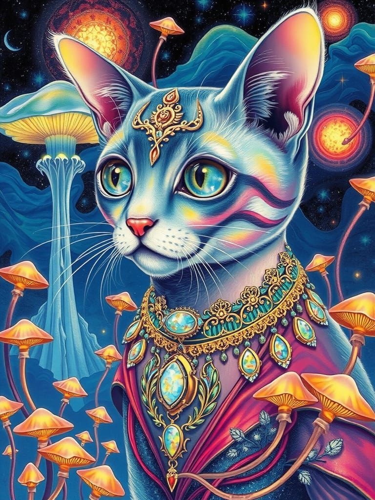 Celestial Feline in Art Nouveau Splendor