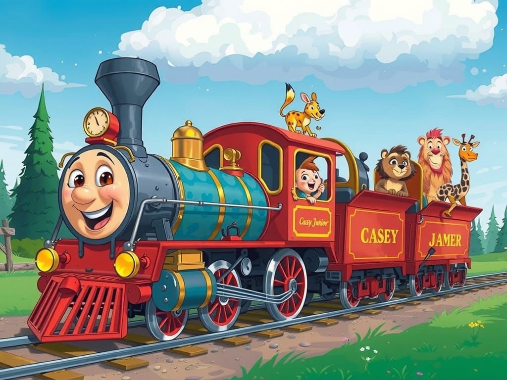 Joyful Casey Junior Train Chugs Through Enchanted Landscape