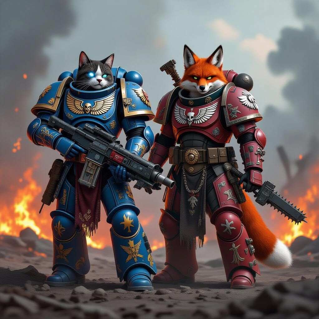 Warhammer 40k Style Grimdark Warriors on Battlefield