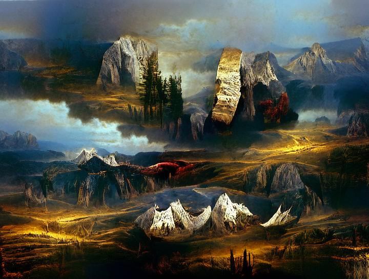 Hyperrealistic Rocky Mountains Landscape Painting