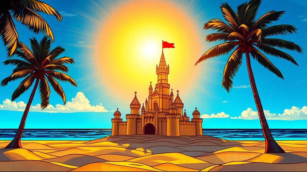 Tropical Sandcastle in Stained Glass Mosaic Style