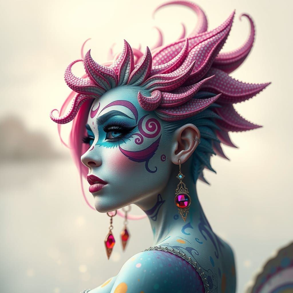 Pointillism mermaid portrait