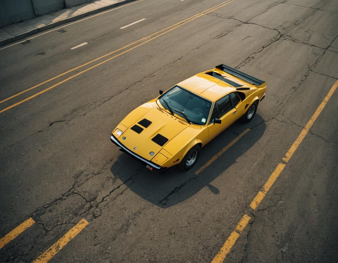 Yellow 1975 De Tomaso Pantera: Fish's Eye View