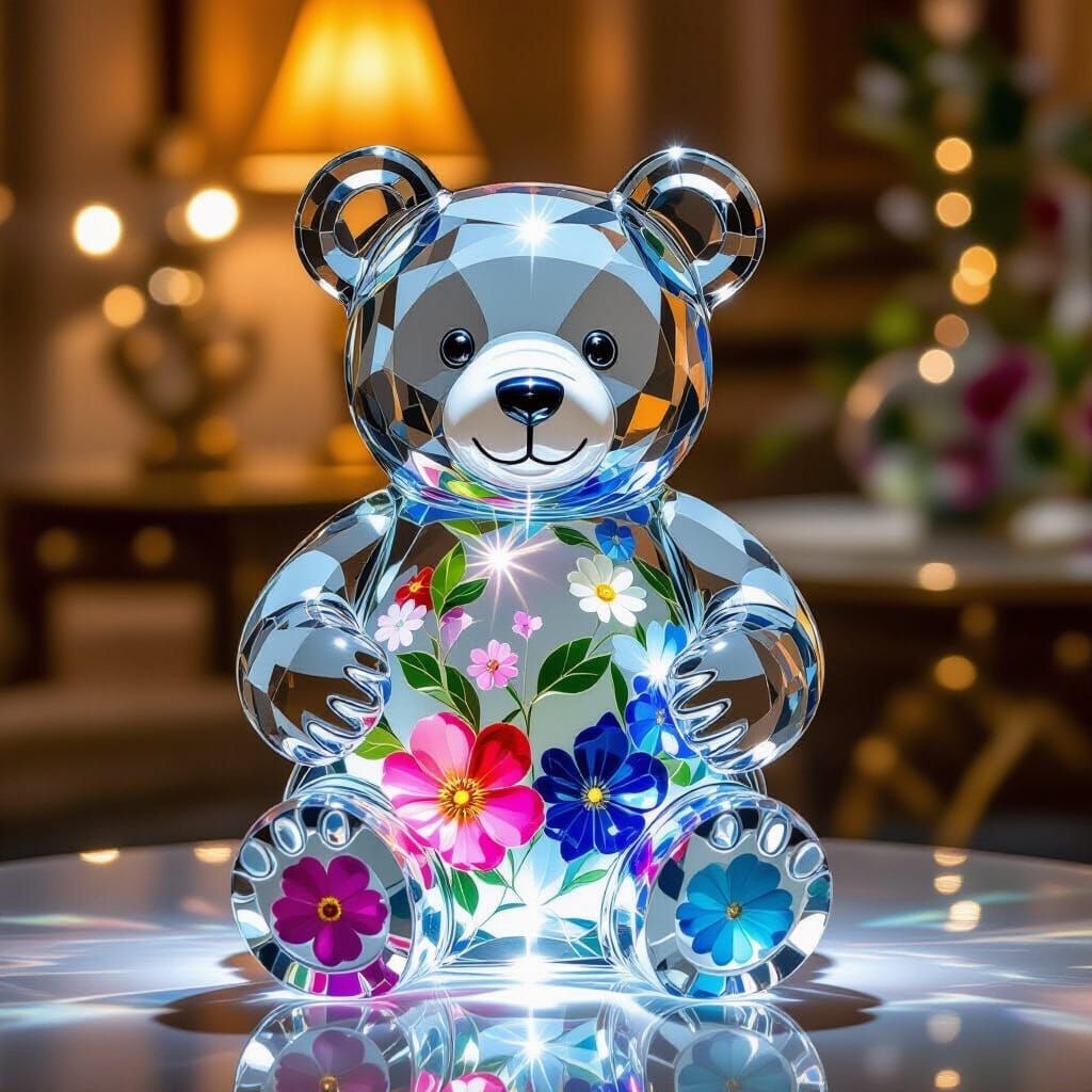 Elegant Crystal Glass Bear with Vibrant Colors