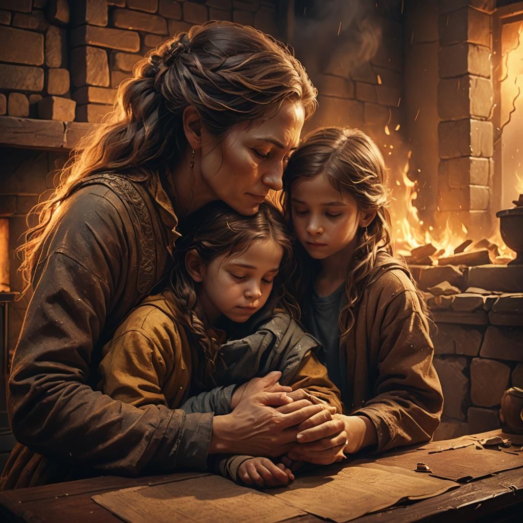 Warmth Amidst the Storm: Mother and Children Seek Shelter