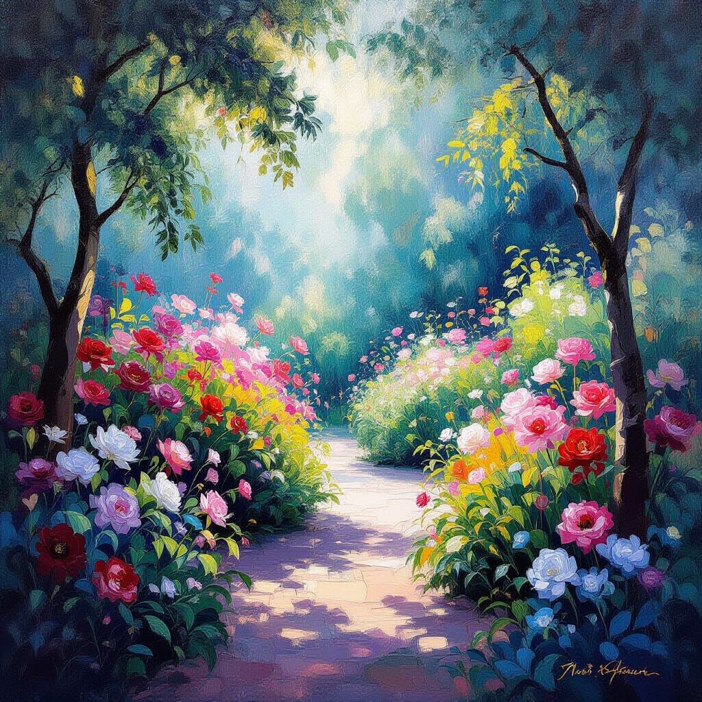 Modern Impressionistic Midnight Garden Painting