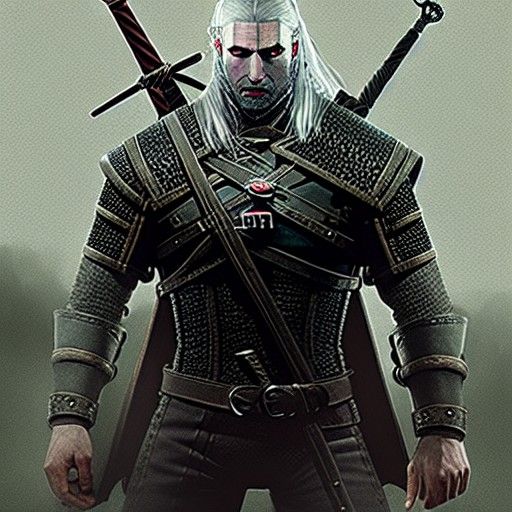 The Witcher in Dark Fantasy Style as Oil Painting