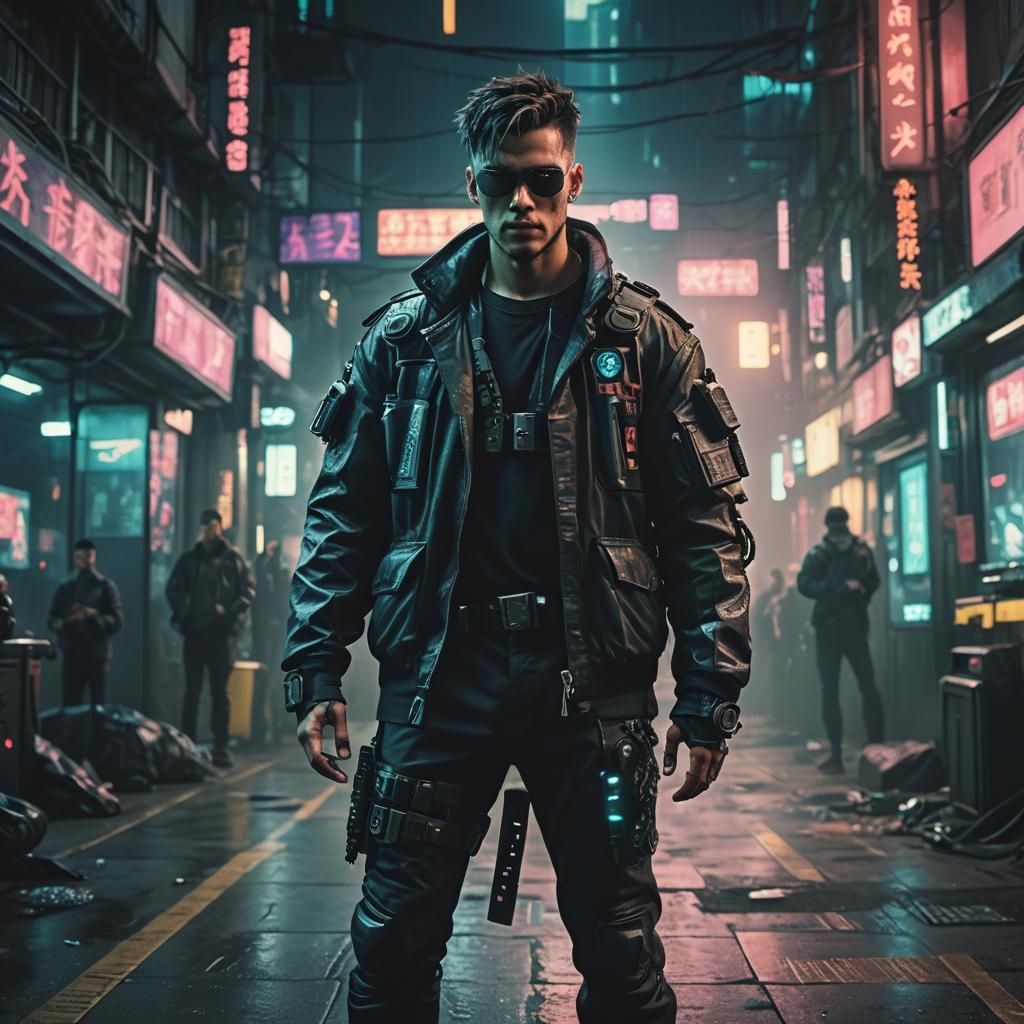 Cyberpunk Character in Cinematic Film Still