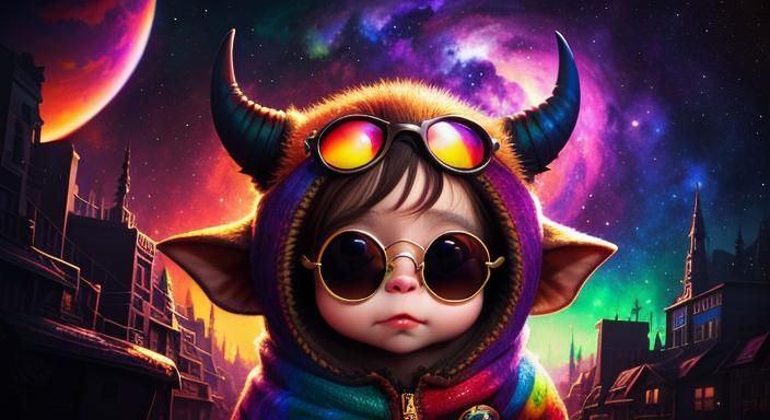Cute Baby Hobgoblin in Colorful Cosmos Sunglasses