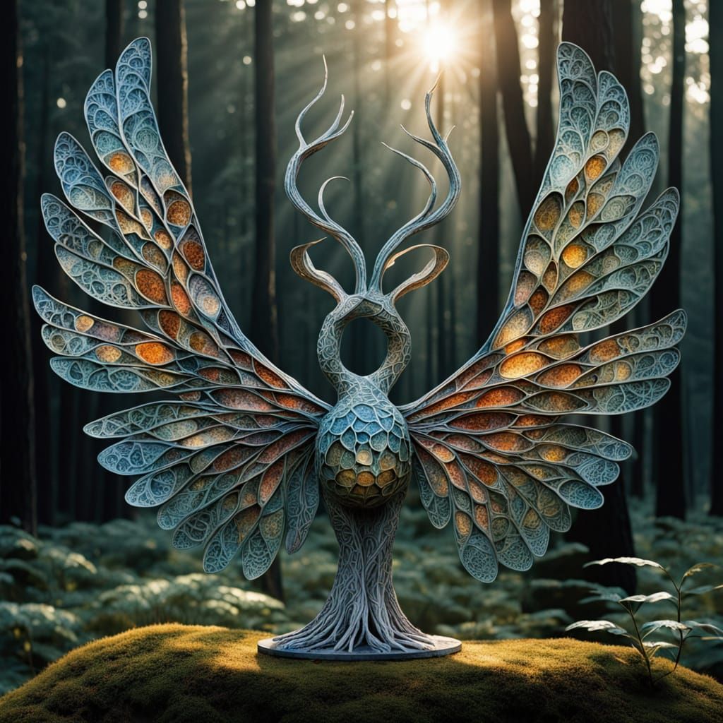 Surreal Sculpture of The Number 8 in Majestic Wings, Adorned...