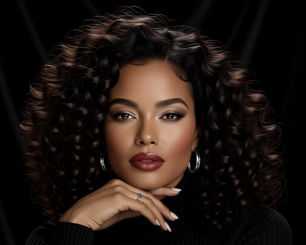 A striking high-contrast monochrome portrait captures a conf...