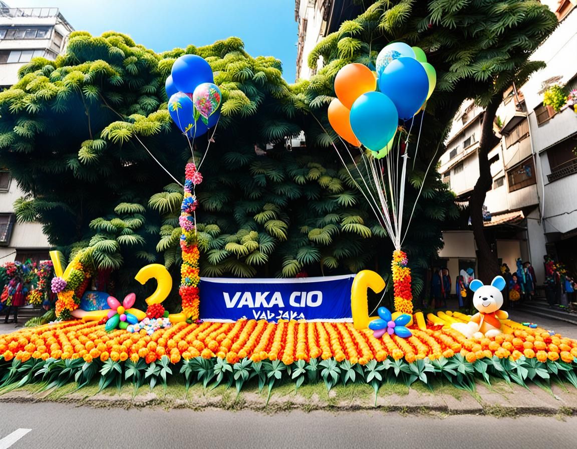 Vibrant Carnival Scene with Colorful Sign