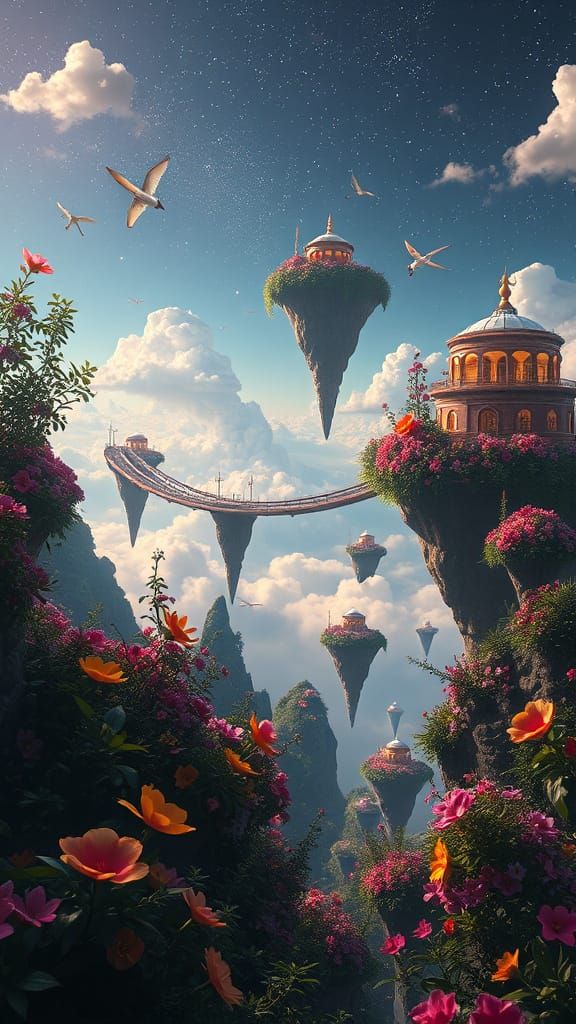 Ethereal Flying Islands: A Sci-Fi Paradise