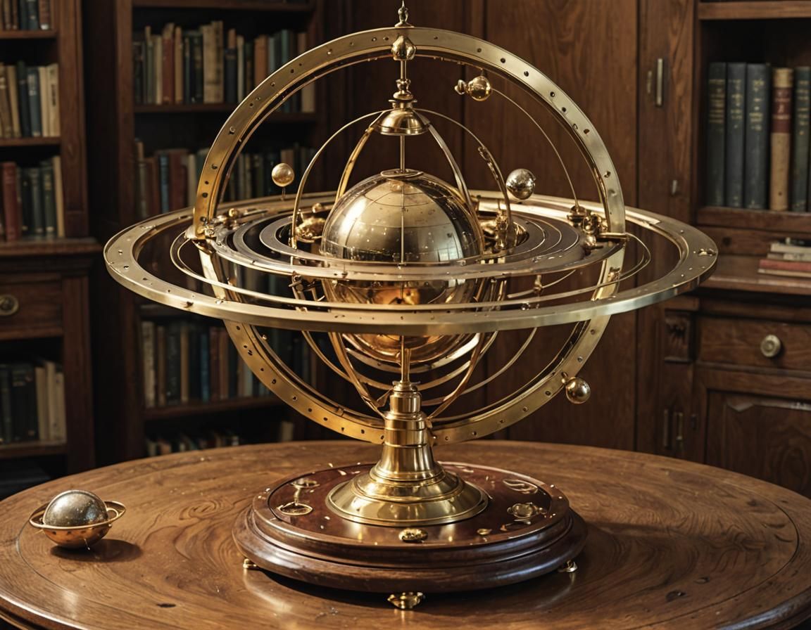 Ornate Brass Celestial Globe in Wood Panelled Study