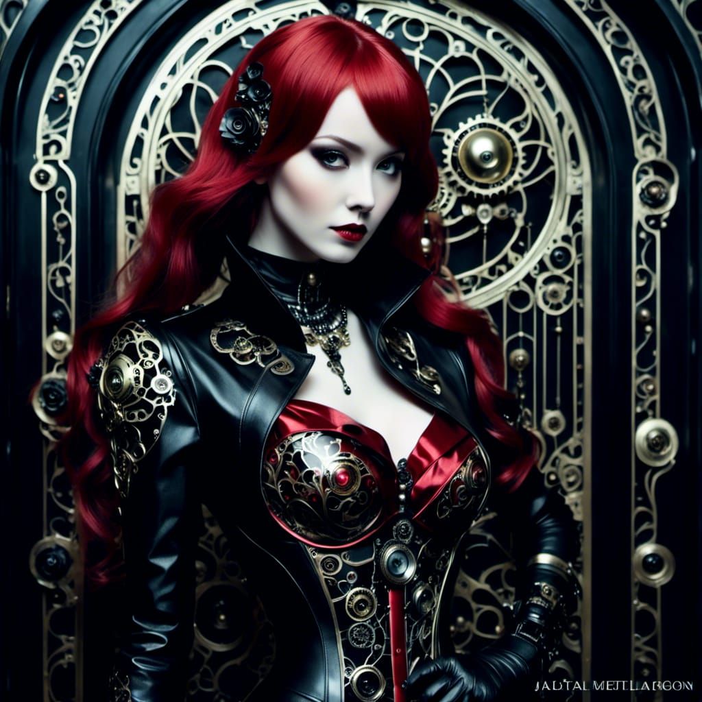 Gothic French Goddess in Crimson Latex Coat