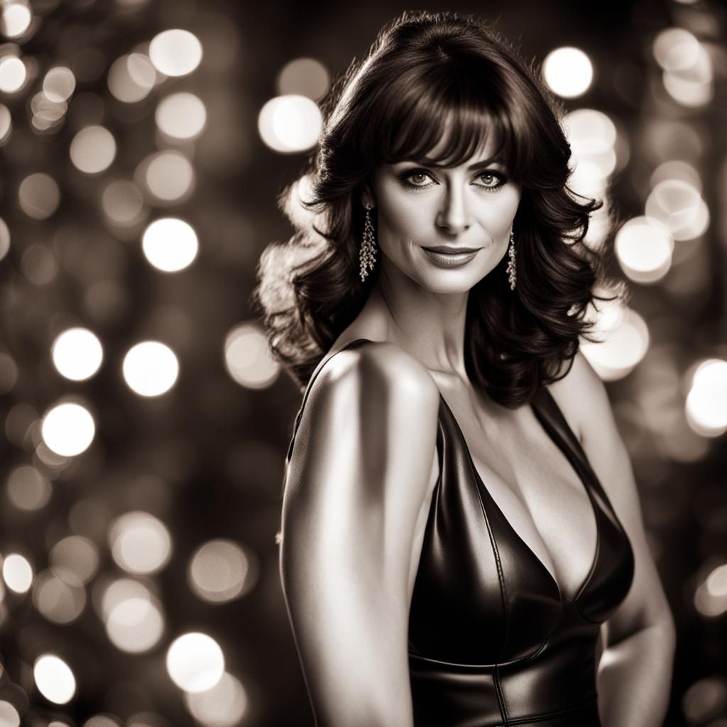 Glamorous Redhead in Black Leather Christmas Dress