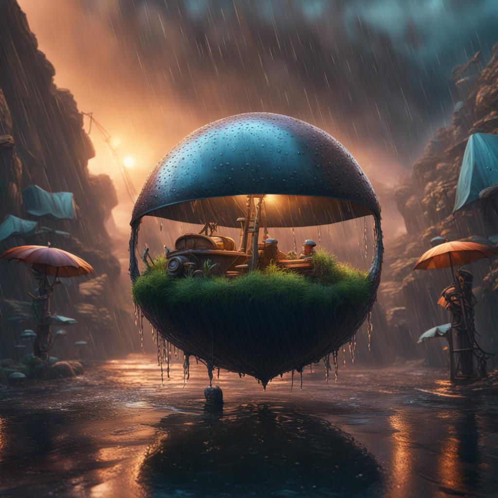 Life in a Raindrop: Enchanting Fantasy Scene