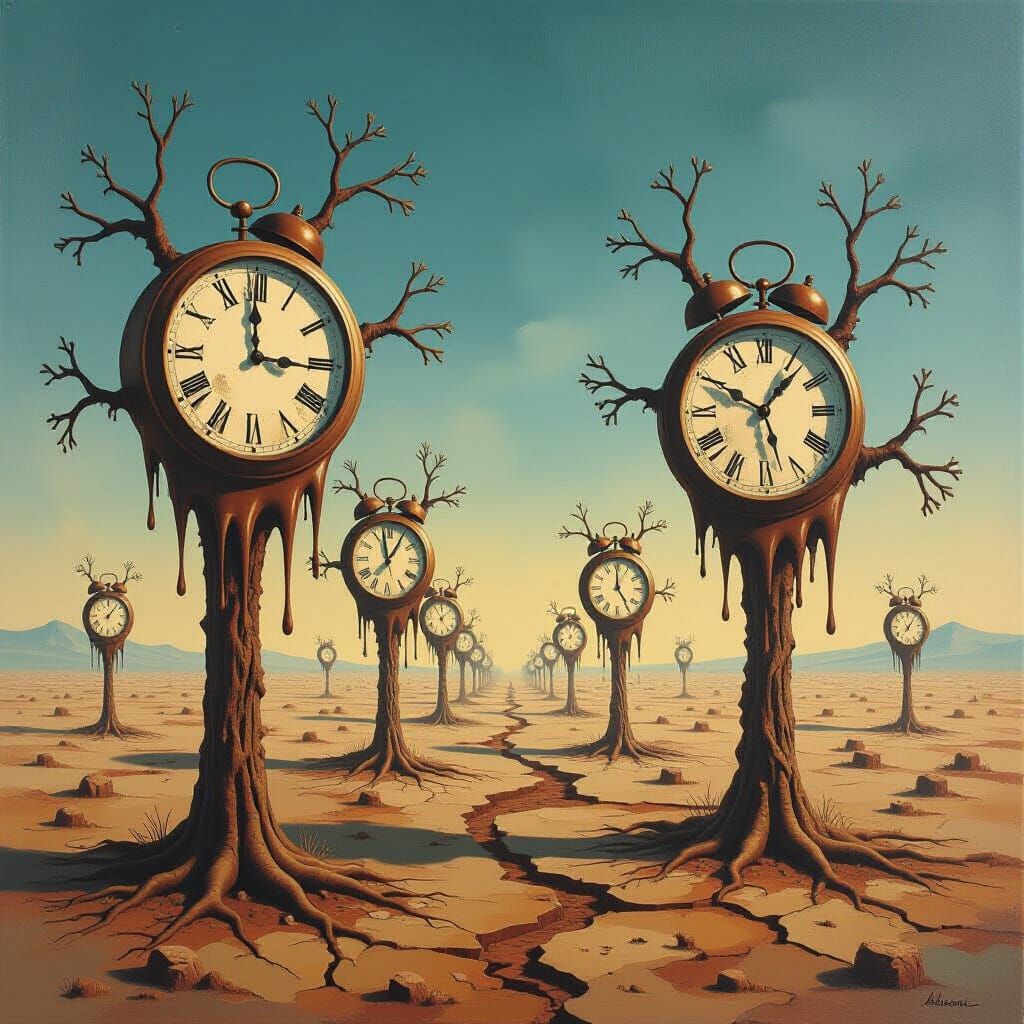 Surreal Melting Clocks on Barren Trees