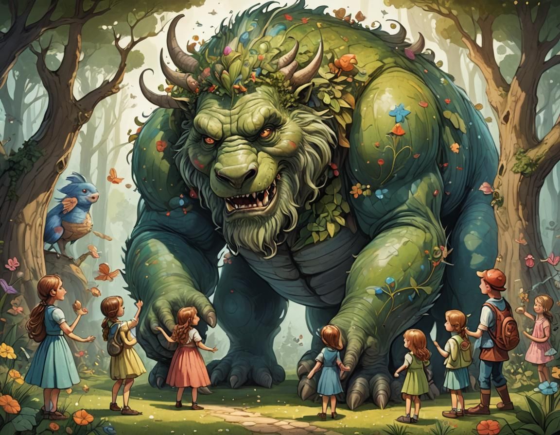 Gentle Giant of Whimsy in a Storybook Realm